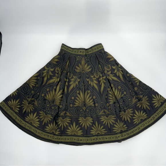 Naeem Khan Black & Olive Green Embroidered Silk Skirt Size 8 | Luxury Designer - Picture 3 of 15